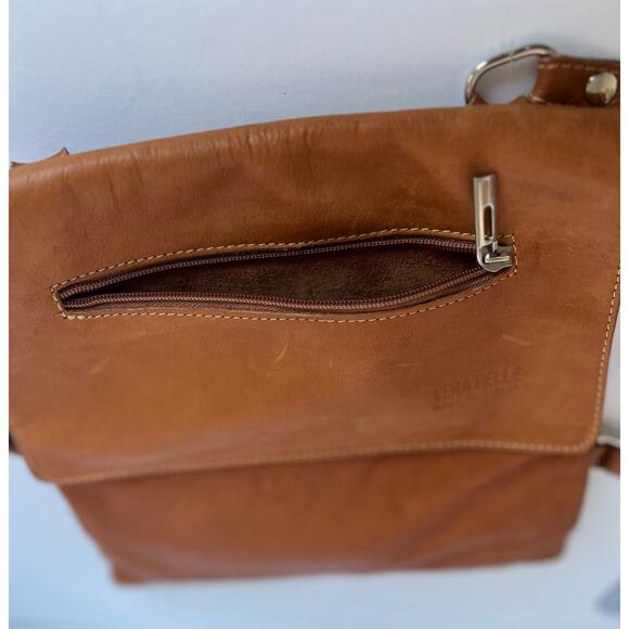Vera Pelle Leather Cognac Brown Crossbody Shoulder Purse  Bag - Picture 11 of 15
